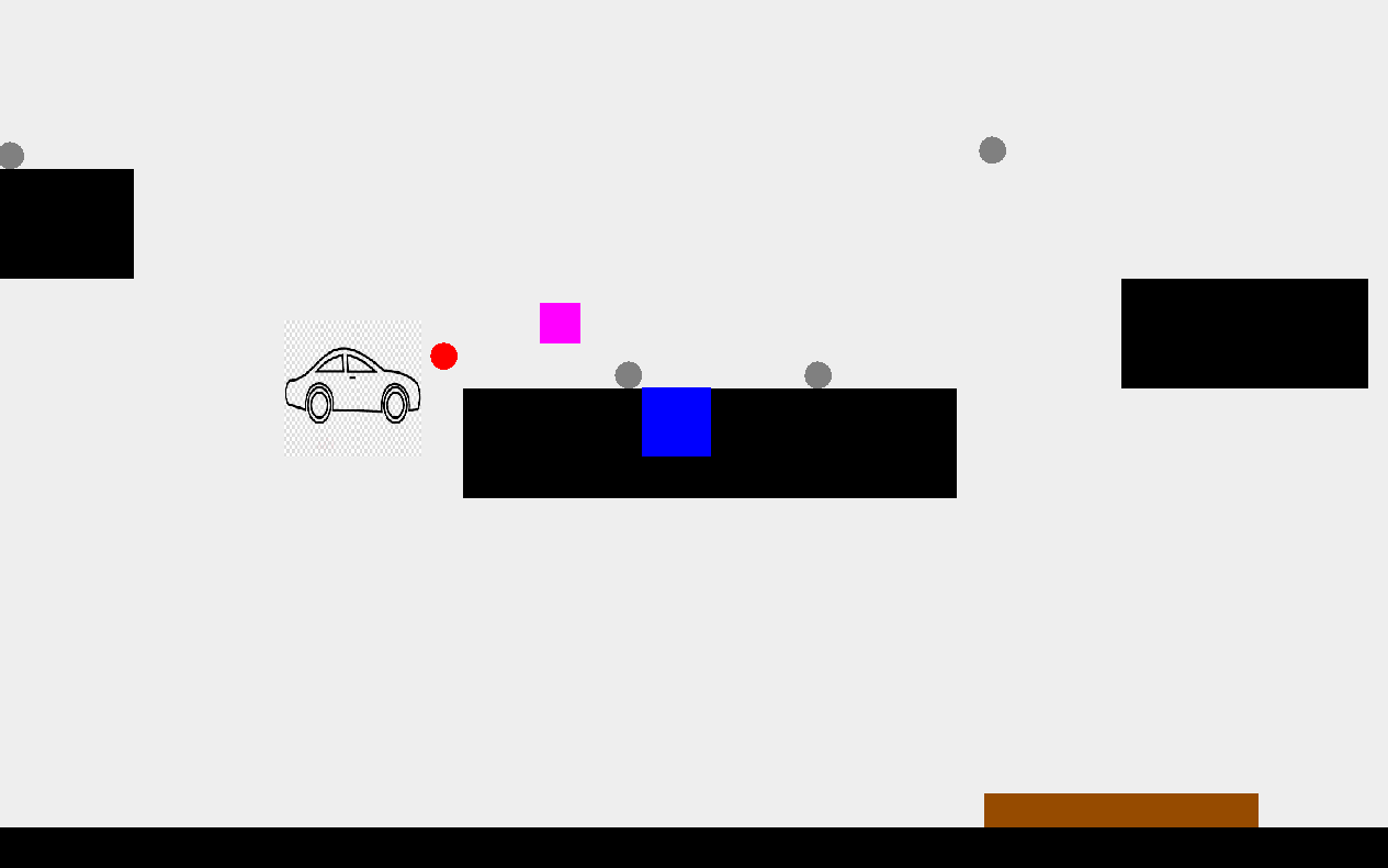A car floating next to a platform shooting a blue square.